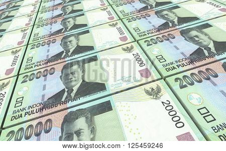 Indonesian rupiah bills stacks background. 3D illustration.