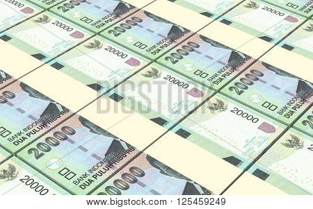 Indonesian rupiah bills stacks background. 3D illustration.
