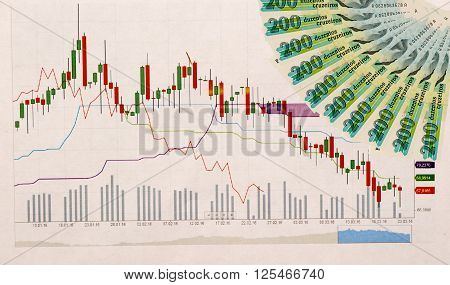 stock graph and paper money for background