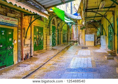NAZARETH ISRAEL - FEBRUARY 21 2016: The main bazaar of Nazareth is the most silent place in the city in Sunday on February 21 in Nazareth.