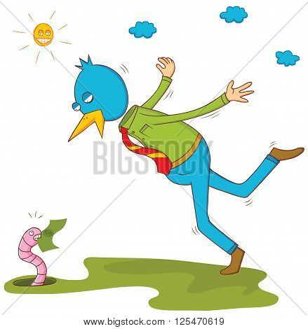 illustration concept of the early businessman catches money