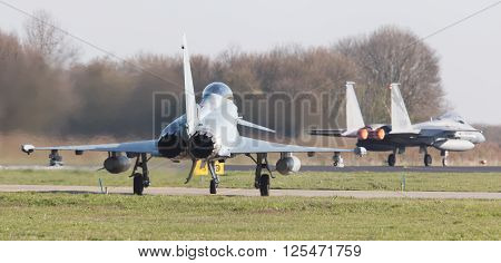 Leeuwarden, Netherlands - April 11, 2016: German Air Force Eurofighter During The Exercise Frisian F