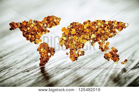Money world sign on wooden desk - 3d rendering