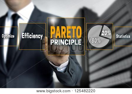 Pareto touchscreen is operated by businessman background