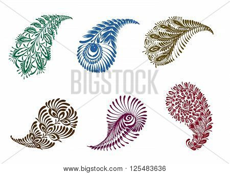 Vector abstract pattern of tattoo henna - indian cucumbers. Stock mehndi set for design on white background.