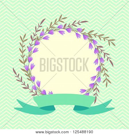 vector illustration for greeting card. wreath of spring flowers and ribbon for an inscription