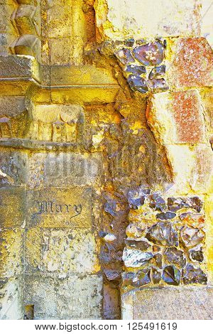 Engraving on Canterbury Cathedral Walls in Canterbury in Kent of England. It is one of the most famous cathedrals in England. It is the Archbishop of Canterbury Cathedral.