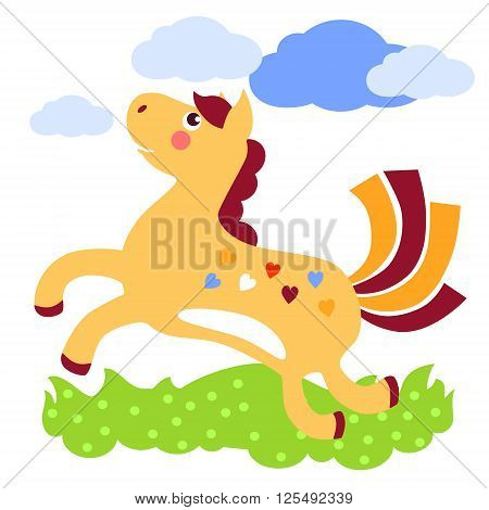 Vector illustration of cute horse on a meadow.