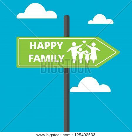 Vector illustration Happy family Road sign, right arrow