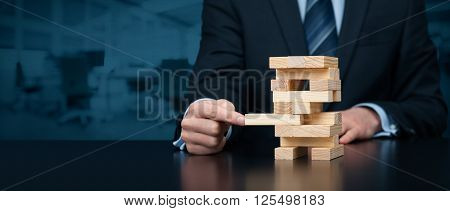 Metaphor of business solution support coaching insurance innovation and another helping business themes. Wide banner composition with office in background.