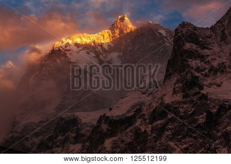 Scenic view of Jannu peak, Kanchenjunga Region, Himalayas, Nepal.