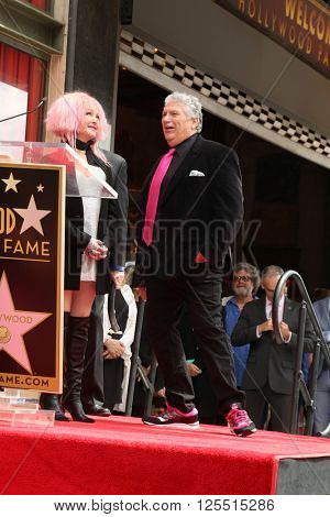 LOS ANGELES - APR 11:  Cyndi Lauper, Harvey Fierstein at the Harvey Fierstein and Cyndi Lauper Hollywood Walk of Fame Ceremony at the Pantages Theater on April 11, 2016 in Los Angeles, CA
