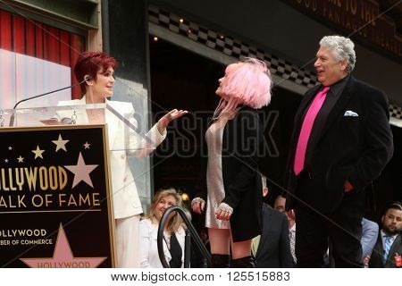 LOS ANGELES - APR 11:  Sharon Osbourne, Cyndi Lauper, Harvey Fierstein at the Harvey Fierstein and Cyndi Lauper Hollywood WOF Ceremony at the Pantages Theater on April 11, 2016 in Los Angeles, CA