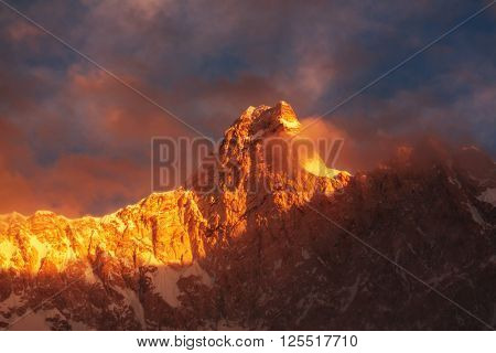 Scenic view of Jannu peak, Kanchenjunga Region, Himalayas, Nepal.