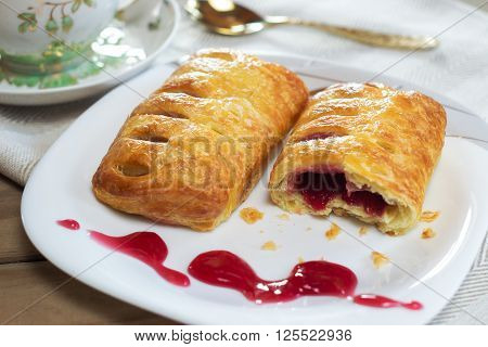 Buns Fagotinni with berry filling. Shallow DOF