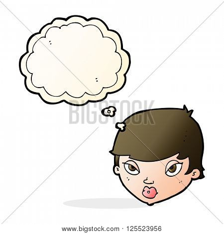 cartoon unimpressed woman with thought bubble