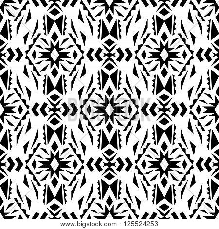 Vector seamless texture. Black and white tribal geometric pattern. Aztec ornamental style. Ethnic native american indian ornaments