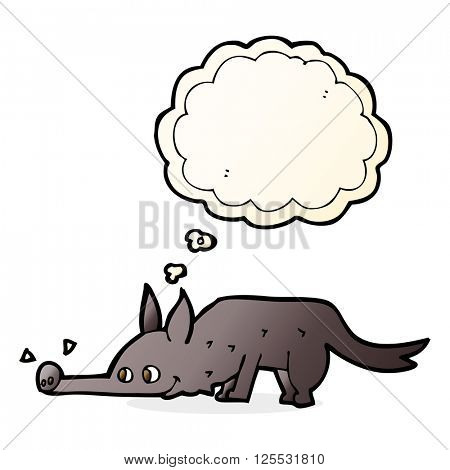 cartoon dog sniffing floor with thought bubble