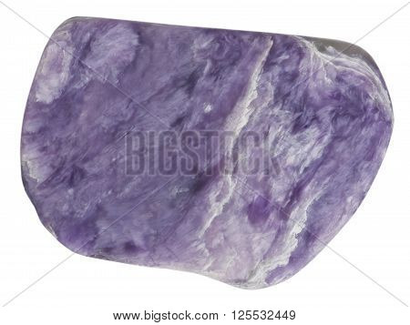 Small charoite pebble macro isolated on white