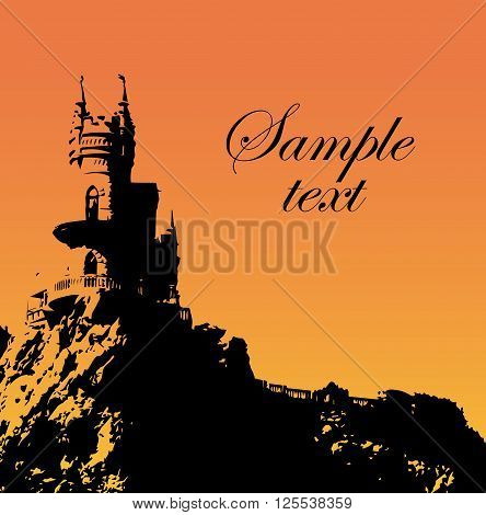 Card or invitation with castle on a cliff. Vector illustration