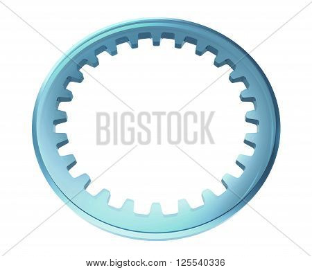 Blue Internal Glass Cogwheel On White Background 3D illustration