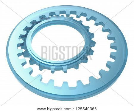 Glass Cogwheel System Isolated On White Background 3D illustration