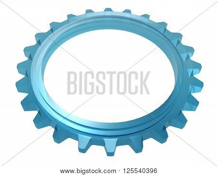 Wide Blue Glass Cogwheel On White Background 3D illustration