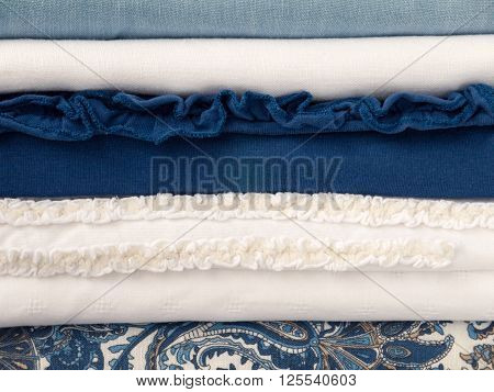 Breezy summer white and blue seaside clothes with different textures