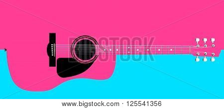A typical acoustic guitar isolated over a pink and white background.