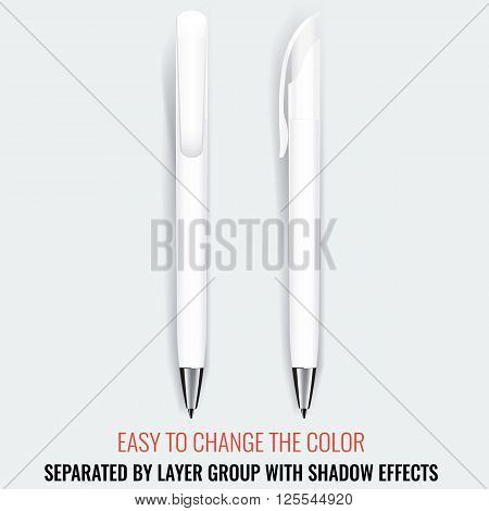 Pen Vector. Realistic Pen Pencil Marker. Corporate Identity And Branding Stationery. Promotion gift. Illustration Isolated. Layerd grouped. Mock Up Template. Design Element. Easy to change color.