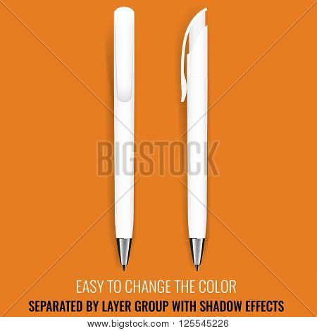 Pen Vector. Realistic Pen Pencil Marker. Corporate Identity And Branding Stationery. Promotion gift. Illustration Isolated. Layerd grouped. Mock Up Template. Design Element. Easy to change color.