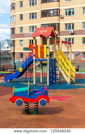 Andreevka, Russia - April 11.2016. playground in the residential complex Uyutniy