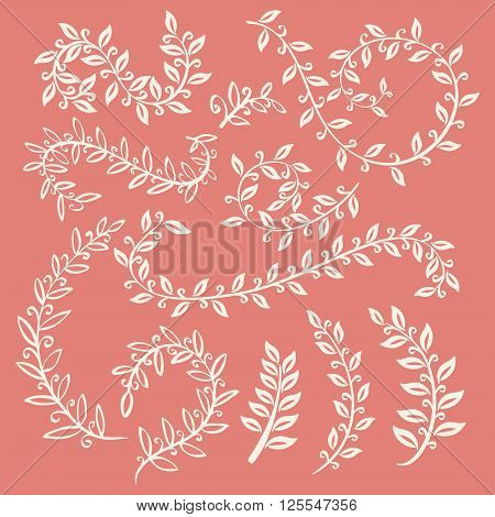 Set Of Leaves Vector On Pink Background Design Elements