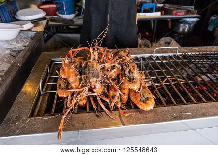 Fresh seafood at fish market near Bangkok, in Thailand