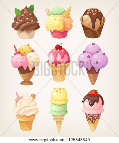 Set of colorful tasty isolated ice cream. Vector