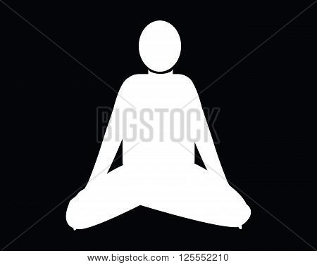 White shape of meditation man icon on black background