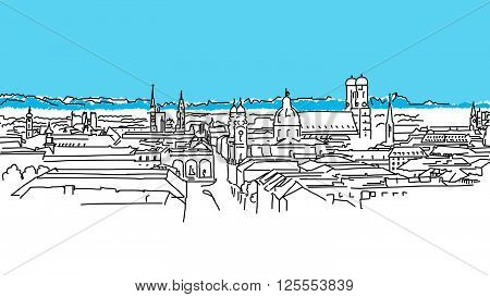 On The Roofs Of Munich, Vector Outline Sketch