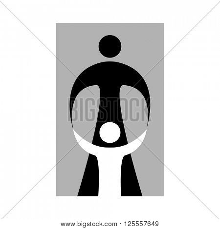 Mother care of child. Sign symbol of love, care and guardianship. Template for logo of social organization, Foundation for Protection of Children, the medical center and etc. Vector illustration.