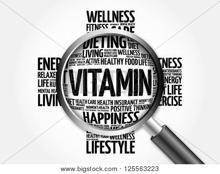 Vitamin Word Cloud With Magnifying Glass