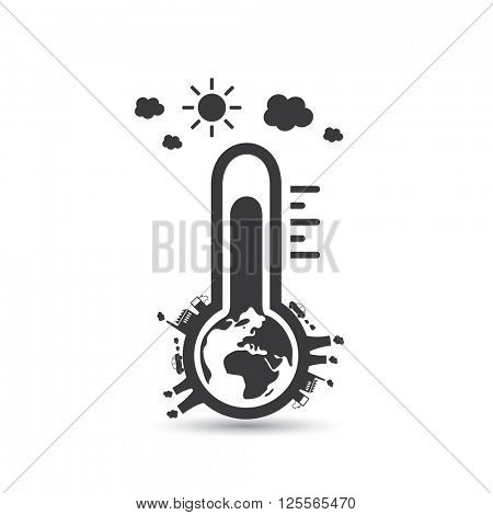 Global Warming, Ecological Problems - Thermometer Icon Design Concept