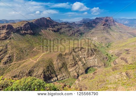 View From Degollada de las Yeguas Viewpoint On The Barranco de Fataga - Gran Canaria Canary Islands Spain