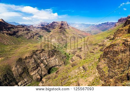 View From Degollada de las Yeguas Viewpoint On The Barranco de Fataga - Gran Canaria Canary Islands Spain