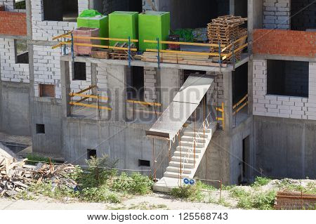 Monolithic frame construction of the building. The framework for the walls. Formwork for walls made of concrete. Construction of the building. Masonry walls and aerated concrete masonry walls