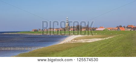 Panorama of sea and dikes around Hindeloopen Netherlands