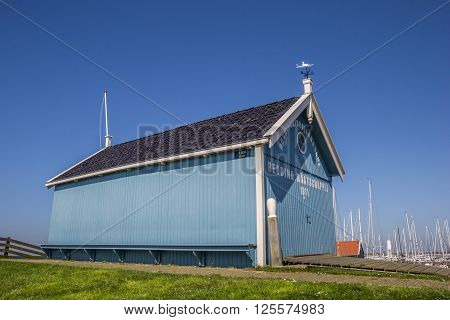 Blue building of the rescue organisation of Hindeloopen Netherlands