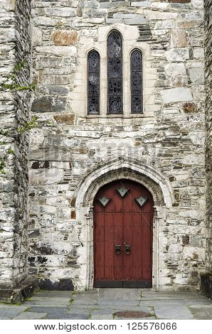 Medieval stone church detail in Voss, Norway