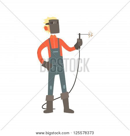 Profession Welder Primitive Cartoon Style Isolated Flat Vector Illustration On White Background