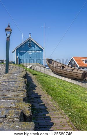 Blue building of the rescue organisation of Hindeloopen Netherlands