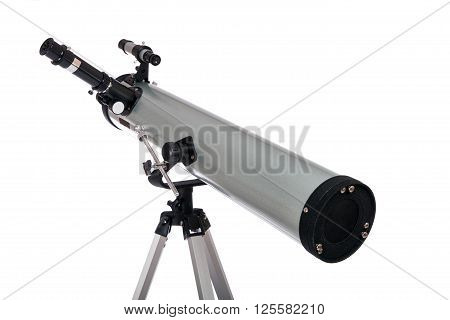 Modern telescope isolated on a white background. Telescope on tripod