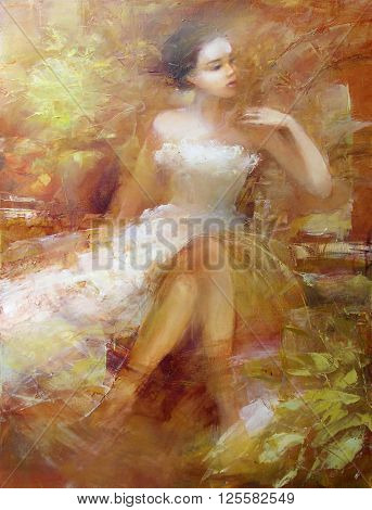 lovely woman handmade oil painting on canvas